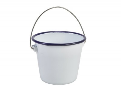 Enamel Bucket White with Blue Rim...