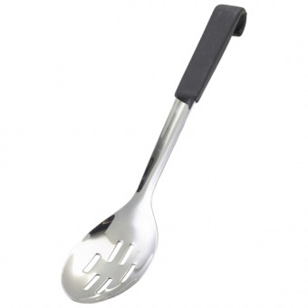 Genware Black Handle Slotted Spoon 34cm